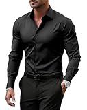 BUXKR Men's Wrinkle Free Slim Fit Dress Shirts Formal Long Sleeve Button Down for Wedding Business, Black