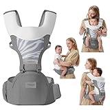 Baby Carrier Newborn to Toddler with Hip Seat, Multifunction Baby Hip, 4-in-1 Ergonomic Infant Carrier (Ergonomic M Position) Adjustable & Removable Baby Holder Carrier for 0-36 Months (Grey)