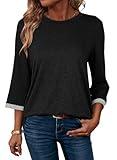 Dokotoo Fall Tops for Women Trendy Summer Women's Clearance Clothes Clothing Fashion 3/4 Length Long Sleeve T Shirts 2025 Outfits Work Business Casual Loose Blouses Ladies Basic Tee Black
