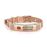 NARTGO Red Medical Alert Addison Disease Bracelet for Women Men's Emergency First Aid Health Alert Rose Gold Adjustable Wristband Bracelets