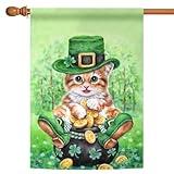 Toland Home Garden 1010806 Clover Kitty St Patricks Day Garden Flag 28x40 Inch Double Sided for Outdoor St Pats House Yard Decoration