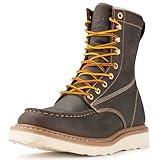 SUREWAY Mens 8 in Wedge Moc Soft/Steel Toe Work Boots for Men,Full-Grain Leather,Goodyear Welt,EH,Safety Industrial Construction Boots/Shoes for Women,Waterproof Steel Toe BROWN,Size 11