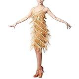 Women's Salsa Latin Dance Dress - Sequin Tassel Fringe Flapper 1920s Gatsby Party Spaghetti Straps Roaring 20s Cocktail Costume - Ballroom Rhythm Tango Cha Cha Rumba - Gold Small