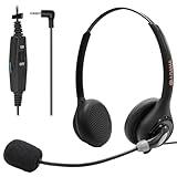 Arama Cordless Phone Headset with Microphone, 2.5mm Jack Telephone Headset for Office Landline, Noise-Cancelling Mic & Volume Control, Wired Headphones Compatible with Panasonic AT&T Vtech Uniden