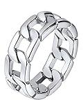U7 Stainless Steel Mens Rings,Classic Silver Rings Cuban Link Chain Rings for Men Women Size 10