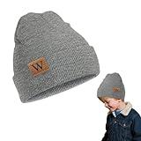 Roontin Kids Beanie – Stretchy Children’s Thermal Insulated Woolly Hat with Turn Up, Double Layer Winter Knit Cap for Boys and Girls, Warm Cozy Kids Beanie for Autumn & Outdoor Activities, Gray
