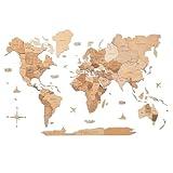 ENJOY THE WOOD 3D Wood World Map Wall Art Large Wood Wall Décor Housewarming Gift Idea Art World Travel Map For Home & Kitchen or Office (Light, L)