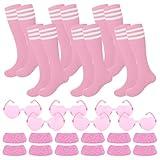 Tarpop 18 Pcs/6 Set Sport Accessories 6 Soccer Socks 6 Eyeblack Stickers 6 Sunglasses for Youth Women Adult Sport Supplies(Light Pink,18 Pcs)
