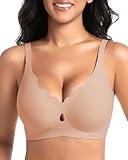Gailife Bras for Women No Underwire Jelly Bras Wave Wireless Bras Seamless Full Coverage Push Up Bralettes Everyday Bras Cream Coffee XL