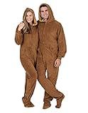 Footed Pajamas - Teddy Bear Adult Hoodie Chenille One Piece - Adult - XLarge (Fits 6'4-6'7") Brown