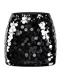 MANER Women's Sequin Mini Skirt Sparkle Stretchy Bodycon Night Out Party Skirts (S/US 4-6, Black)