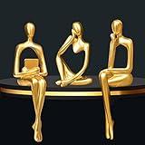 Prettidecor Gold Home Decor Thinker Statue Accents, Set of 3 Thinker Sculptures Office Decor Modern Abstract Resin Decoration on Shelf Table Desk for Living Room Office Bedroom (Large Gold)