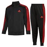 adidas Boys 2 Piece Classic Tricot Track Set, Black With Bright Red, 5