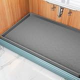 TigeJoy Under Sink Mat for Kitchen Cabinet 34" x 22", Upgraded Thick Silicone Waterproof Protector with Raised Edge, Anti-Leak Shelf Liner for Bathroom Tray Sink Organizers and Storage