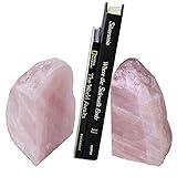AMOYSTONE Decorative Rose Quartz Crystal Bookends - Non-Slip Rubber Bumpers for Cookbooks & Encyclopedias (1 Pair, 3-4 LBS)