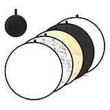 24”/60cm Reflector Photography 5-in-1, Portable Round Light Reflector Disc with Silver Gold White Black Diffuser, Durable & Water-Resistant for Studio Photography Lighting Outdoor