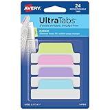 Avery Margin Ultra Tabs, 24 Repositionable Sticky Tabs, 2.5" x 1", 2-Side Writable Page Markers in Assorted Pastel Colors, 1 Pack (74769)