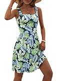 HUHOT Hawaiian Dresses for Women A Line Dresses for Women Knee Length Flowy Square Neck Dress with Pockets