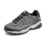 Skechers Men's Afterburn M. Fit Fashion Sneakers – Leather Upper, Memory Foam Insole, Rubber Outsole, Charcoal/Gray, 10.5 X-Wide