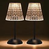 Nusogon Cordless Touch Table Lamp, 3500mAh Rechargeable Small Dask Lamp, 3 Colors Dimmable Battery Operated Crysta Lamp for Bedroom Restaurant Kitchen Home Decor, Black, 2pcs