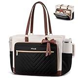 LOVEVOOK Teacher Tote Bag for Women, Work Bags Laptop Bag with Large Cup Holder, Quilted Nurse Bag Diaper Tote with Multi-Pockets, Large Computer Handbag Purse for Bussiness Travel, Office, College