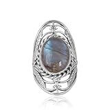 Silver Eternity Mystic Allure Labradorite 925 Sterling Silver Filigree Chunky Ring (10)