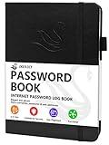 Elegant Password Book with Alphabetical Tabs - Hardcover Password Book for Internet Website Address Login - 5.2" x 7.6" Password Keeper and Organizer w/Notes Section & Back Pocket (Black)