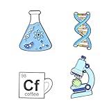 4pcs Science Brooches Microscope Beaker Chemical Molecular DNA Biological Experimental Tool Brooches Flask Brooch Science Badges Pin for Backpack Bag Accessories Women Men Teens Students Pin Brooch