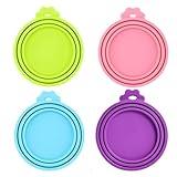 Giozoc 4 Pack Pet Food Can Cover Silicone Can Lids for Dog and Cat Food(Universal Size, One fit 3 Standard Size Food Cans)