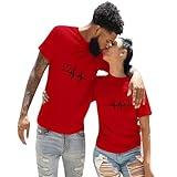 His and Hers Matching Outfits, Matching T Shirts for Couples Short Sleeve Funny Graphic Couples Shirts Breathable His and Her Blouse Tops Red XL