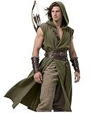L'VOW Men's Medieval Hooded Surcoat Renaissance Tabard Sleeveless Tunic Cloak Viking Costume LARP Halloween Ranger Cosplay(Green,M)