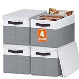 Large Closet Storage Baskets Bins with Lids 4 Pack, Storage Baskets for Organizing Shelves Nursery Bedroom, Home Dorm Closet Organizers Cubes for Clothes Toys Blanket - Stackable & Sturdy -14x10x9.5
