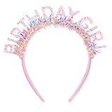 CIEHER Birthday Girl Headband Crown for Women & Girls - Pink Glitter Letter Tiara - One Size Fits All - Birthday Decoration & Gift