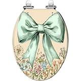 Elongated Toilet Seat Nostalgic Retro Sage Green Bow Coquette Knot Lavender Quiet Close Strong Stainless Steel Hinges Resin Toilet Seat Easy to Install Easy to Clean
