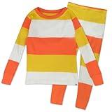 HonestBaby Unisex-Baby Celebration 2-Piece Pajamas Sleepwear Pjs 100% Organic Cotton for Baby, Toddler, Kids, Bold Stripe Candy Corn, 7 Years