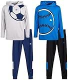 RBX Boys Tracksuit Set - 4 Piece Pullover Thermal Boys Hoodie Sweatshirt and Tricot Jogger Sweatpants Outfit (Sizes 8-12), Size 10, Blue Baseball/Grey Soccer