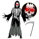 Morph Kids Light Up Grim Reaper Costume - Scary Halloween Outfit with Grim Reaper Scythe for Kids, X-Large