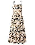 Womens 2025 Summer Maxi Dress Sleeveless Floral Spaghetti Strap Smocked Boho Beach Long Dress with Pockets Navy Flower S