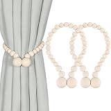 KLOGTSIND Magnetic Wood Bead Curtain Tiebacks, Curtain Holders for Boho Bedroom, Baby Nursery, Farmhouse Decor, Wood Color, 2 Packs