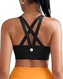 RUNNING GIRL Sports Bra for Women, Criss-Cross Back Padded Strappy Sports Bras Medium Support Yoga Bra with Removable Cups B-Black