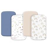 4 Pack Bassinet Sheets 20" x 35" Compatible with Airclub, Larex 3 in 1, BabyBond, HARPPA and Jimglo 3 in 1 Baby Bassinet, Soft and Skin-Friendly, Blue and Color Rainbow