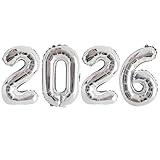GOER 2026 Foil Number Balloons for 2026 New Year Eve Festival Party Supplies Graduation Decorations (Silver,16 Inch)