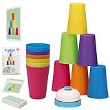 BkjHg Quick Cups Games for Kids Intellectual Flying Stack Cups,Stacking Cups Games Parent-Child Interactive Game with 24 Picture Cards, 12 Cups