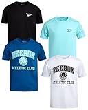 Reebok Active Boys Tshirts - 4 Pack Dry Fit Crew Neck Short Sleeve Boys Athletic Shirts Youth Kids Activewear, Size 10-12, White/Black/Blue/Aqua