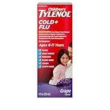Children's Tylenol Cold & Flu Liquid Oral Suspension Kids' Cold & Flu Medicine, Pain Reliever, Fever Reducer, Cough Suppressant & Decongestant, Grape Flavor, 4 fl. oz