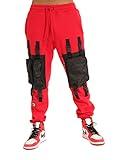 SCREENSHOT-P11269 Mens Urban Hip Hop Premium Streetwear Fleece Bottoms - Street Tactical Functional Multi-Pocket Utility Fashion Sweatpants-Red-Small