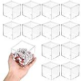 JOUTYFOR 12 Pcs Clear Acrylic Plastic Small Acrylic Box with Lid Decorative Storage Box Jewelry Display Mini Clear Container for Home Candy Pill Tiny Jewelry(Square,3 x 3 x 3)