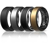 Egnaro Silicone Rings for Men 1/4/6 Multipack of Breathable Mens Silicone Rubber Wedding Rings Bands - Step Edge