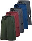 Real Essentials Men’s 5 Pack: 9" Dry-Fit Shorts – Athletic Gym, Workout, Basketball, Running, Casual Lounge Active Pockets, Set 8, XL