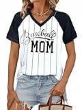 Baseball Mom Shirt Woman Sequin Baseball Game Day Shirts Baseball Season Tee Casual Short Sleeve Tops Black